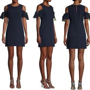 Milly Designer Special Occasion Dress Cold Shoulder Short Sleeve Navy Size 6